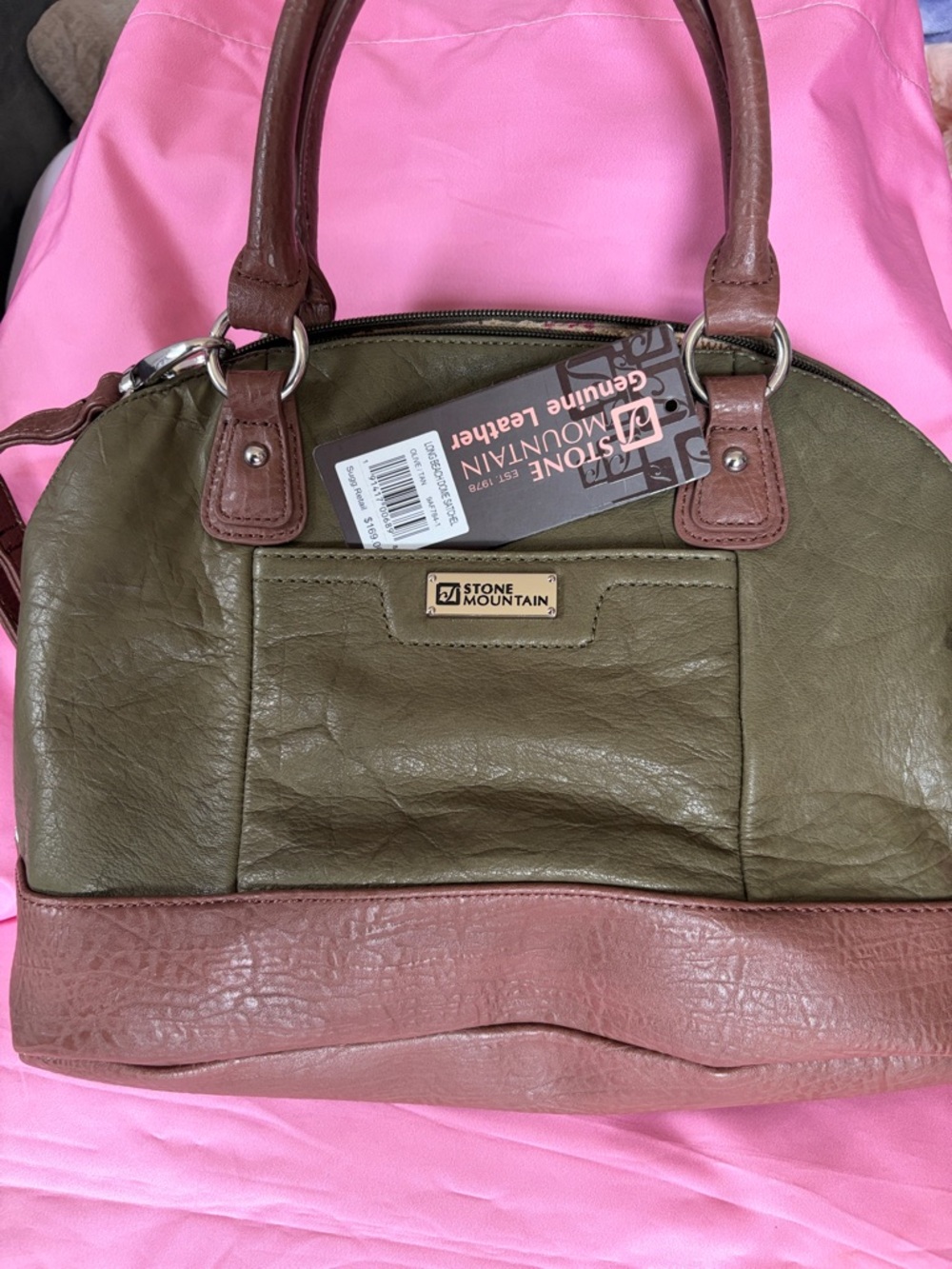 Stone Mountain Accessories Olive Green and Brown Dome Satchel with Dual Handles